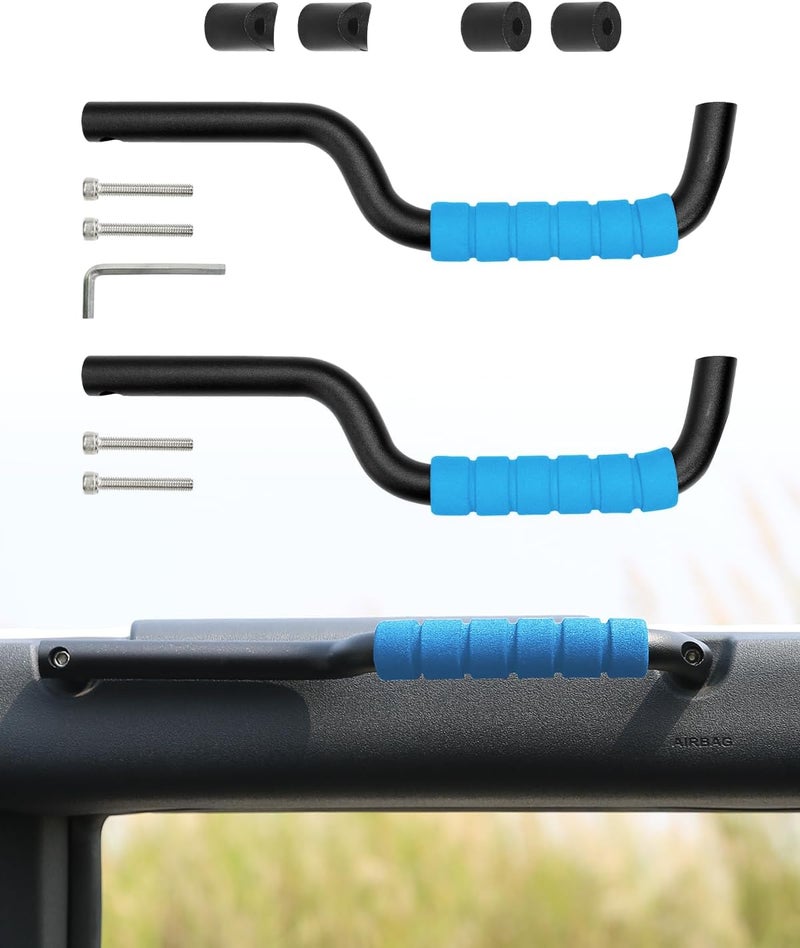 ROADER Bronco Front Grab Handles for 2021 2022 2023 Ford Bronco 2/4 Door Roll Bar Grip Handles, Upgraded Non-Slip Aluminum Blue Handles Bronco Interior Accessories (Not Fit Rear Seat) - Image 1